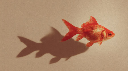 A stunning image of a goldfish swimming gracefully against a soft background, showcasing its vibrant orange color and intricate fins. Perfect for expressing tranquility.の素材