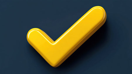 This bright yellow check mark symbol features a glossy finish against a dark background, symbolizing success, approval, and verification. Ideal for various creative projects.の素材