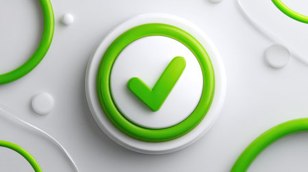 This vivid green check mark icon symbolizes success and approval, set against a crisp white circular background, ideal for modern designs.の素材