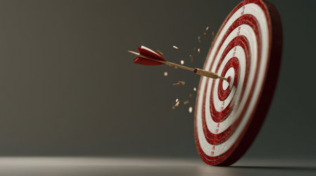 An arrow strikes the center of a target, capturing the essence of focus and precision in a sport. This dynamic moment symbolizes achievement and success.の素材