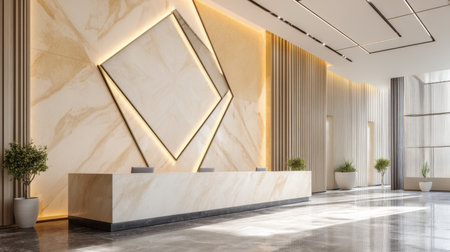 A luxurious and modern reception area showcasing marble walls, sleek lighting, and stylish decor, perfect for a contemporary office environment.の素材