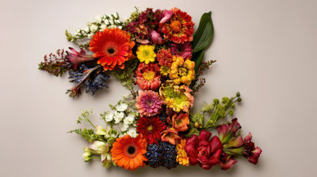 This captivating floral arrangement showcases a variety of colorful blooms artfully arranged on a neutral background, perfect for seasonal decor.の素材