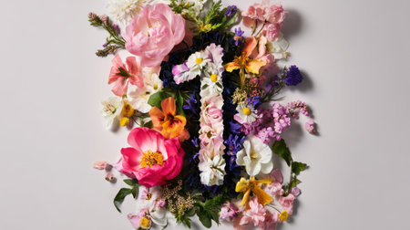 A stunning floral display featuring the number eleven crafted from various vibrant flowers on a soft backdrop, ideal for celebrations and creative projects.の素材