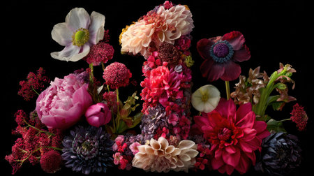 A stunning and colorful floral arrangement creatively forms the number one, perfect for celebrations such as birthdays and anniversaries.の素材