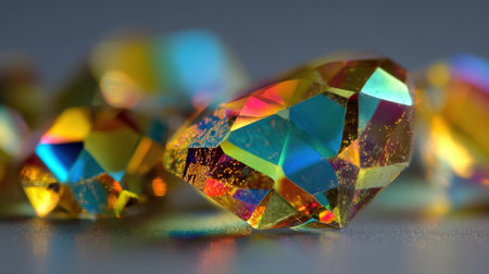 These stunning colorful gems showcase a mesmerizing display of light and reflections, perfect for enhancing any creative project or design.の素材
