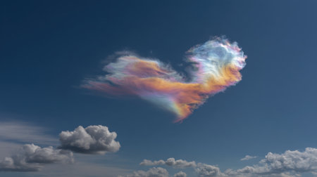A stunning cloud formation resembling a heart floats in a clear blue sky, surrounded by gentle white clouds, evoking a feeling of peace and beauty.の素材