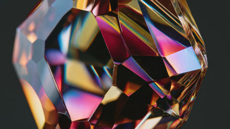 A mesmerizing close-up of a colorful crystal prism showcasing intricate facets and vibrant light patterns, perfect for abstract art and design projects.の素材