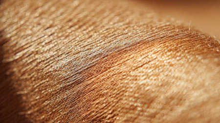 This close-up image showcases the shimmering surface of golden thread on a spool, ideal for textile crafting, sewing projects, or artistic endeavors.の素材