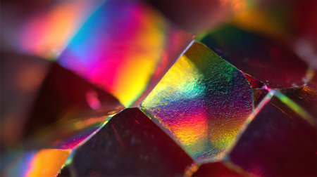 This captivating image showcases an iridescent crystal surface, reflecting vibrant colors that create a stunning abstract art piece perfect for nature enthusiasts.の素材