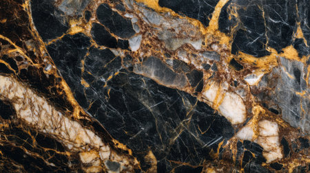 This high-resolution image showcases a stunning black and gold marble surface with intricate natural veins, perfect for creating elegant designs in modern interiors.の素材