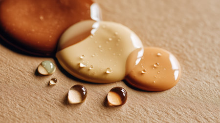 This captivating image features colorful drops of water and paint pooling on a smooth surface. The vibrant colors and glossy textures create an engaging abstract visual perfect for artistic projects.の素材