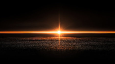 Captivating dawn light emerging over a calm water surface, creating a serene atmosphere perfect for minimalist art and relaxation.の素材