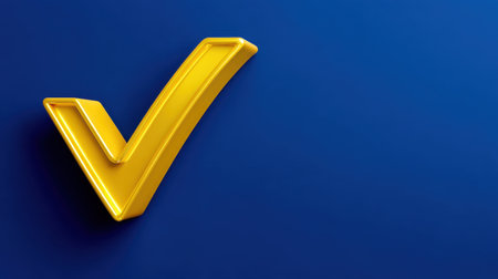 A bright yellow check mark icon set against a deep blue background, symbolizing success and approval in modern design projects. Perfect for branding!の素材