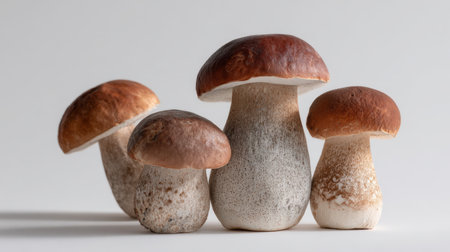 A collection of fresh edible mushrooms featuring rich brown caps and light stems, perfect for culinary applications, showcasing their natural beauty and earthy tones.の素材