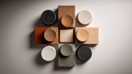 This image features a thoughtfully arranged composition of geometric shapes in soft earthy tones, ideal for inspiring modern interior design.の素材