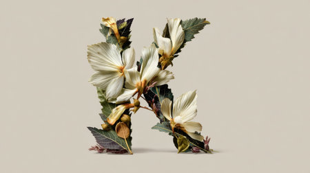 Discover an elegant floral letter crafted from hibiscus blooms and lush green leaves. Ideal for creative projects and artistic expressions.の素材