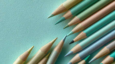 A beautiful arrangement of colorful pencils on a textured surface, showcasing a palette of light shades for artistic inspiration and creativity.の素材