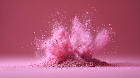 A captivating image showcasing a vibrant pink powder explosion on a soft pink background, creating an artistic and dynamic visual. Ideal for creative projects.の素材