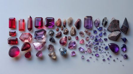 Explore a stunning collection of colorful gemstones in red, pink, and purple hues, perfect for jewelry making and decorative projects.の素材