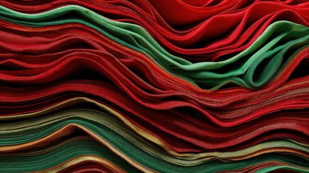 Discover the vivid textures of ruffled red and green fabrics, creating an abstract and artistic composition perfect for design projects.の素材