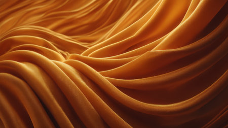 A stunning close-up of soft orange fabric elegantly draping in flowing waves, showcasing texture and color, perfect for creative projects.の素材