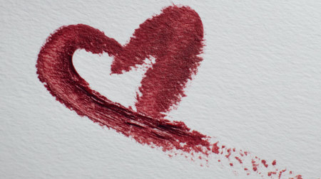 A beautiful heart shape painted in deep red color showcases emotions of love and affection on textured white paper, perfect for artistic expressions.の素材