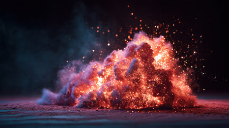 This image showcases a stunning explosion of colorful smoke and sparks, creating a vibrant and dynamic visual display against a dark backdrop.の素材