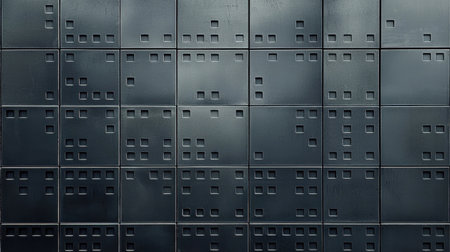 This abstract image features a dark wall with square patterns and intricate textures, ideal for modern design projects and backgrounds. Perfect for creative uses.の素材