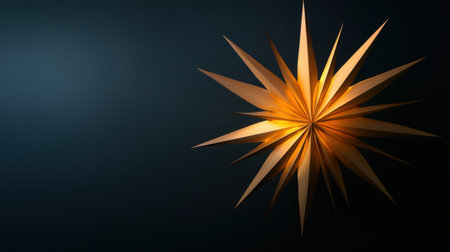 This stunning golden starburst decoration features radiant points that create an elegant focal point against a dark background. Perfect for festive designs.の素材