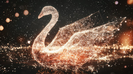 This stunning digital illustration features an elegant swan composed of glowing particles. The design creates a magical atmosphere, ideal for fantasy themes.の素材