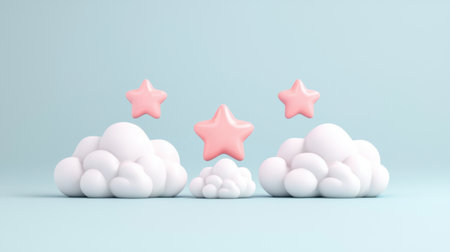 This image showcases a serene pastel landscape featuring fluffy clouds and playful pink stars, perfect for whimsical art or design projects.の素材