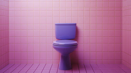 A striking scene featuring a bright purple toilet set against a vibrant pink tiled wall. The playful color combination offers a modern touch to bathroom decor, highlighting unique design choices and creativity. Perfect for interior design inspiration.の素材