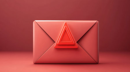 This image features a striking red envelope with a triangular seal, set against a smooth backdrop, ideal for modern design projects and promotional materials.の素材