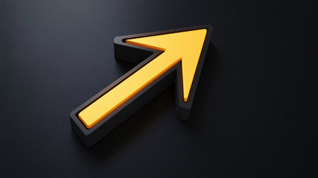 A sleek, bright orange arrow symbolizing direction and guidance on a dark background. Ideal for concepts of navigation, growth, and progress in modern design.の素材