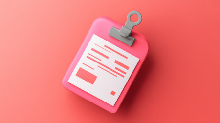 A vibrant pink clipboard with a blank document showcases a clean and minimalistic design ideal for office organization and creative stationery inspiration.の素材