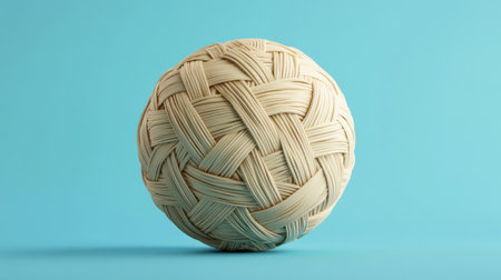 This image features a handcrafted woven ball set against a vibrant blue background, emphasizing the artistry and intricate texture of the design.の素材