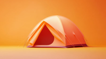 A vibrant orange dome tent stands with an open entrance against a solid background, perfect for outdoor lovers seeking adventure or relaxation.の素材