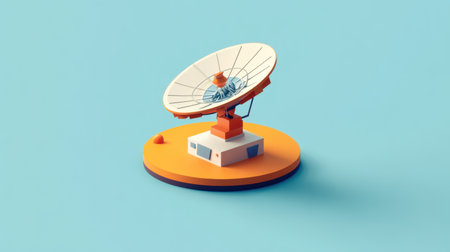 This vibrant 3D model features a satellite dish on a colorful background, perfect for illustrating concepts in technology and communication fields.の素材