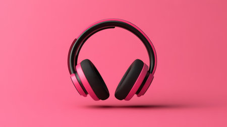A pair of stylish pink headphones set against a vibrant pink background, perfect for music lovers and audiophiles. Modern design meets comfort.の素材