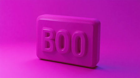 This vibrant pink "Boo" sign features rounded edges and a playful design, perfect for adding a festive touch to Halloween celebrations.の素材