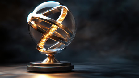 This stunning glass orbital sculpture features illuminated bands, perfect for adding a touch of elegance and modern style to any space.の素材