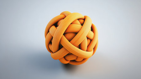 This stunning image showcases an intricately designed orange knot ball featuring smooth textures and a captivating aesthetic, perfect for various creative applications.の素材