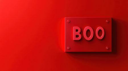 This image features a bold "Boo" sign against a vibrant red background, perfect for Halloween decorations and festive themes. Ideal for capturing playful holiday spirit.の素材