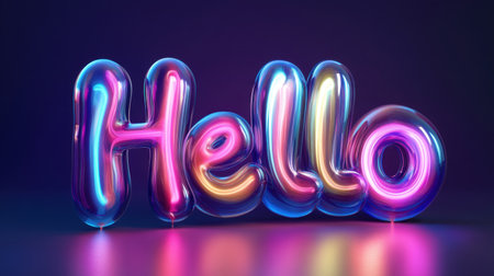 Bright and colorful neon greeting text displaying "Hello" in a glossy balloon design, perfect for festive and cheerful communication in modern visuals.の素材