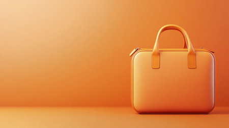 A vibrant orange laptop bag sits elegantly on a smooth surface, set against a gradient background, showcasing modern accessories for stylish professionals.の素材
