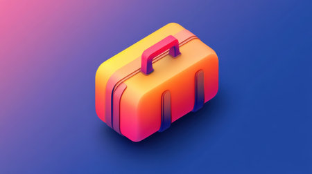 A vibrant and colorful 3D travel bag icon set against a bright blue and pink background, perfect for travel themes and digital designs.の素材