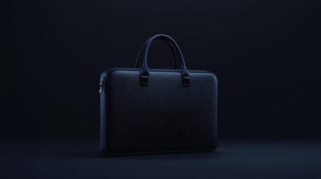 A sleek black laptop bag rests elegantly on a dark background, showcasing its minimalist design ideal for business professionals and modern use.の素材