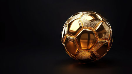 A striking golden soccer ball set against a dark background, ideal for graphics related to sports, awards, and celebration themes.の素材