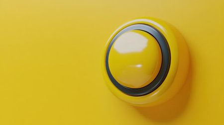 This image features a bright yellow round button with a glossy finish on a vibrant yellow background, ideal for design projects and product visuals.の素材