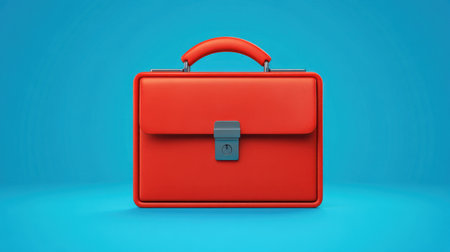 This image features a bright red briefcase against a solid blue background, showcasing a modern and stylish design, perfect for business settings.の素材